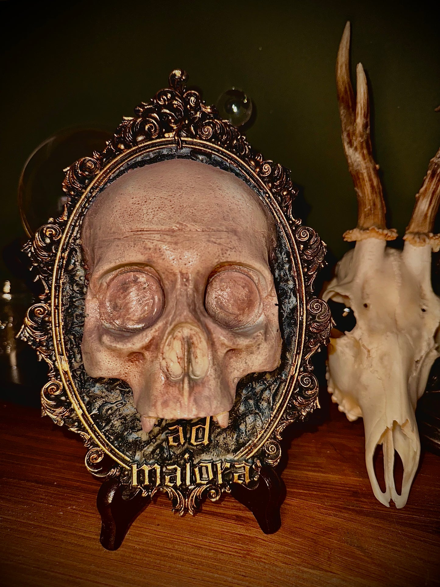 CARPE DIEM - Cornice barocca con teschio in resina