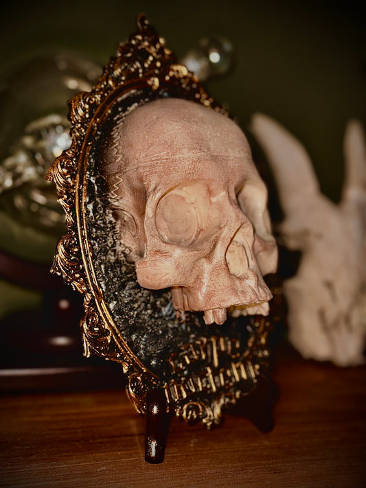 CARPE NOCTEM - Cornice barocca con teschio in resina