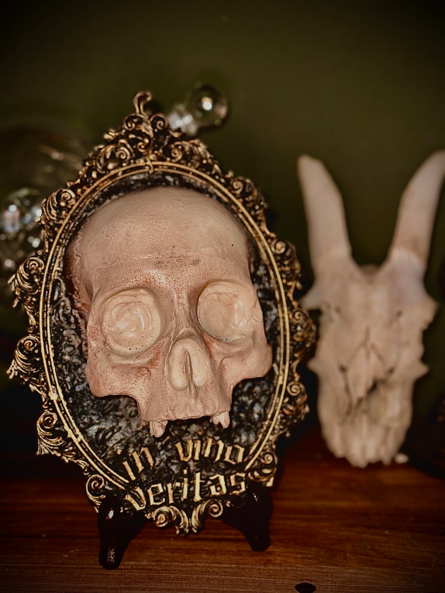 IN VINO VERITAS - Cornice barocca con teschio in resina