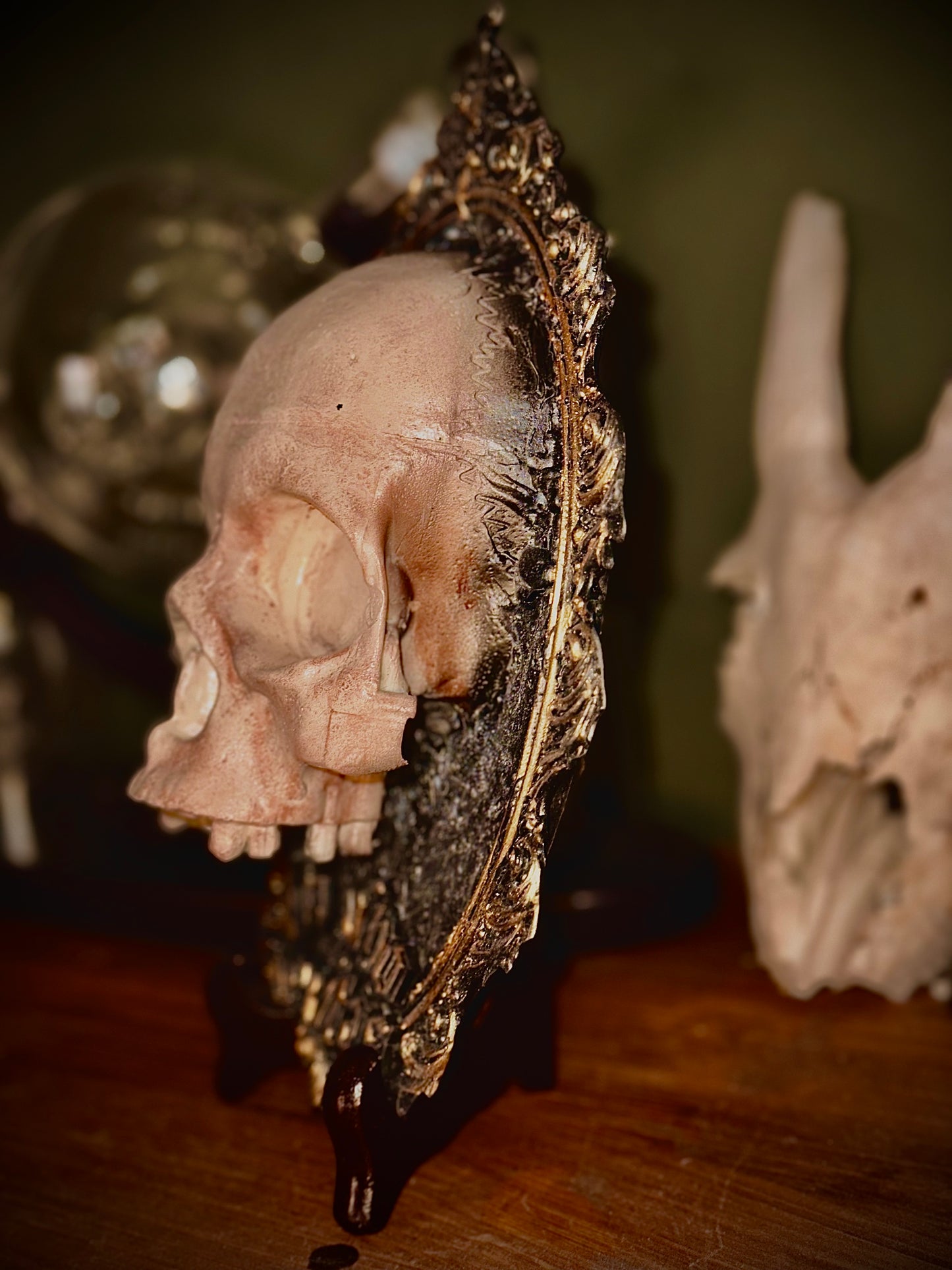 IN VINO VERITAS - Cornice barocca con teschio in resina