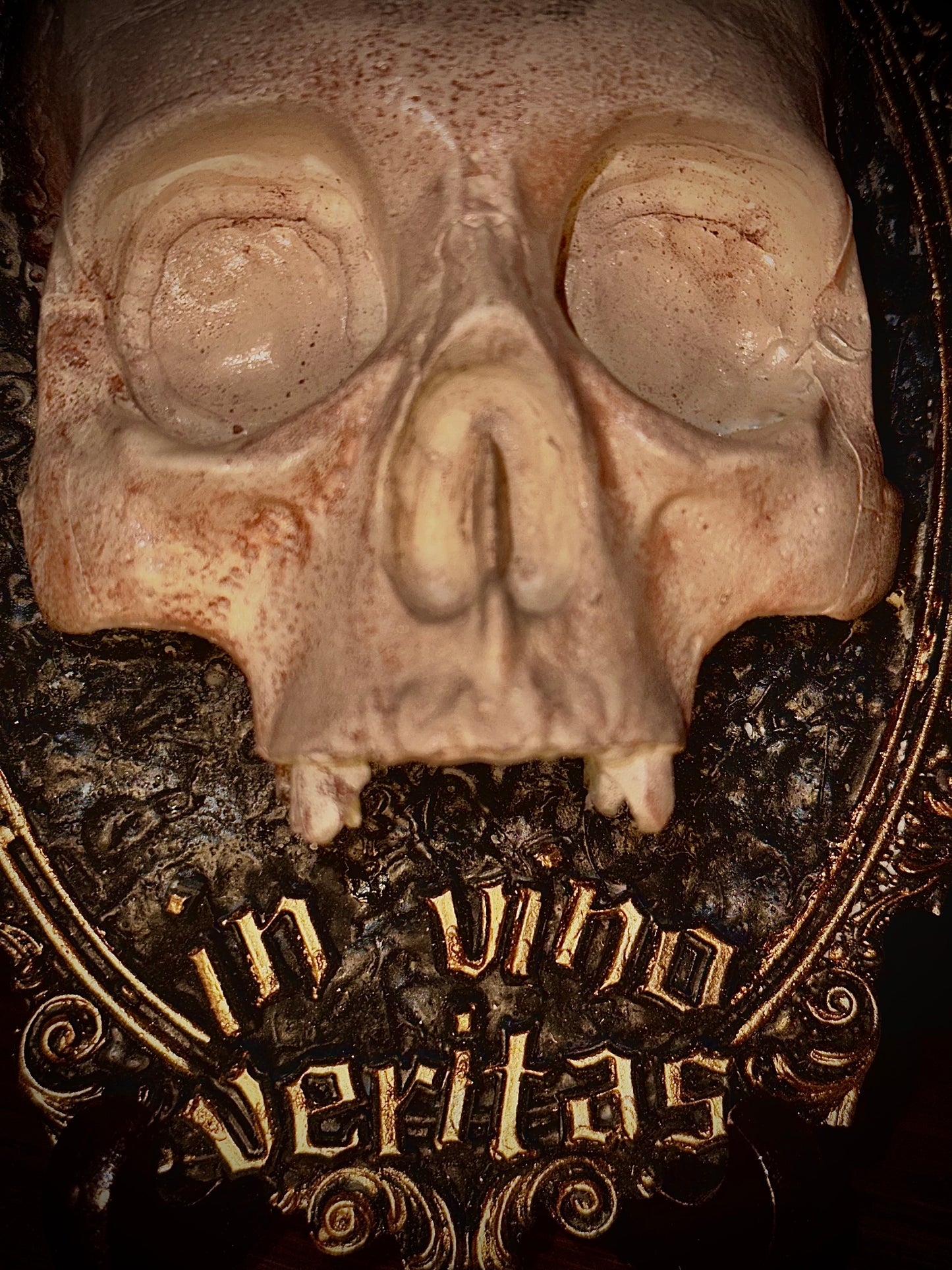 IN VINO VERITAS - Cornice barocca con teschio in resina